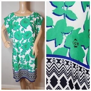 Eliza J Green Floral Shift Dress. Pockets. Women's size 12.
